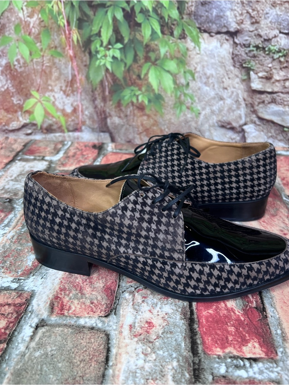 EMMA GO Houndstooth and Patent Black/Tan Handmade Danish Lace-Up Oxfords, 36 - Picture 8 of 14